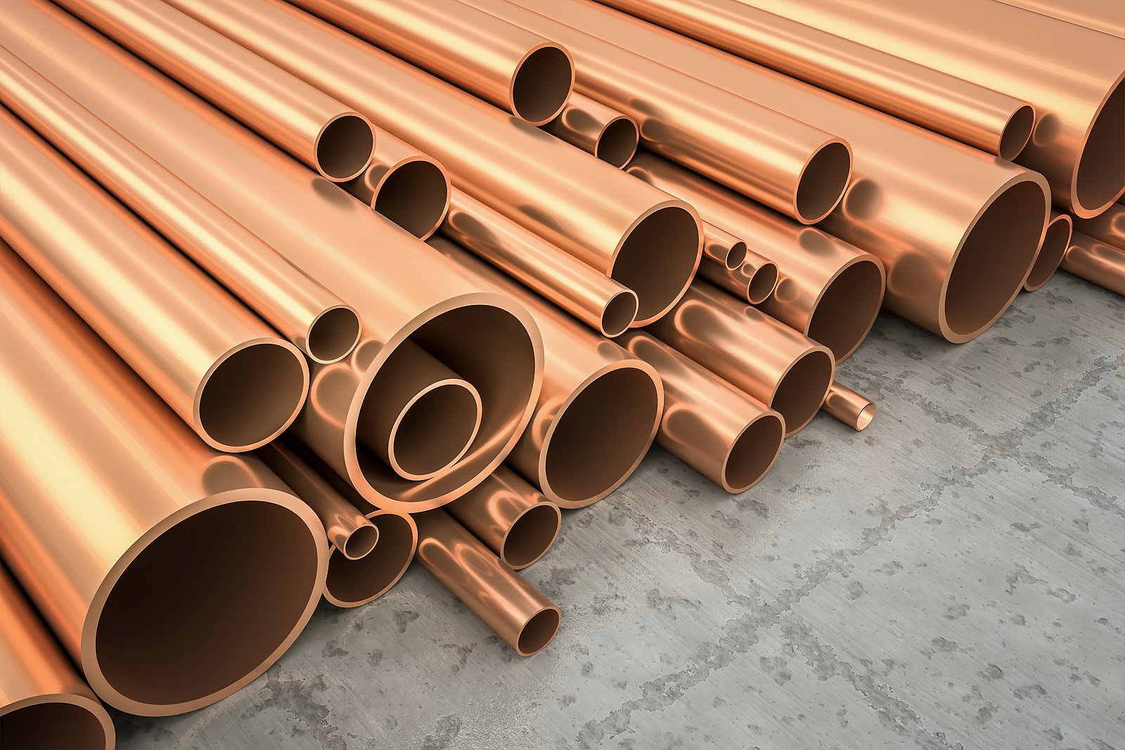 An image of some nice copper pipes in a warehouse